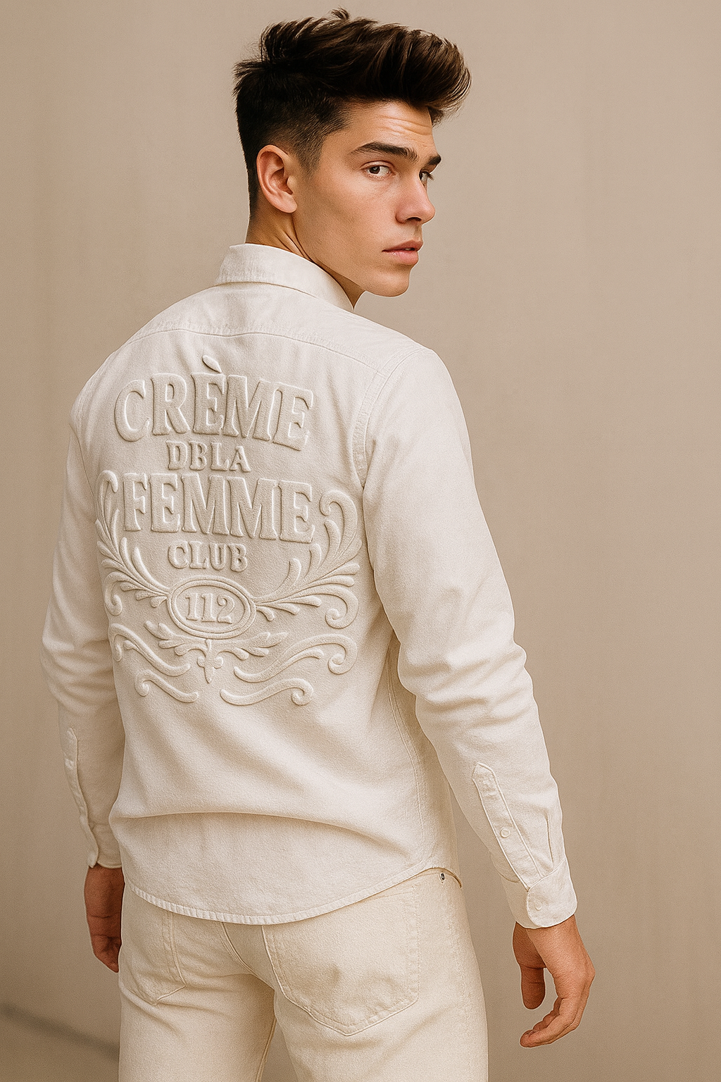 Mens embossed white long sleeved shirt